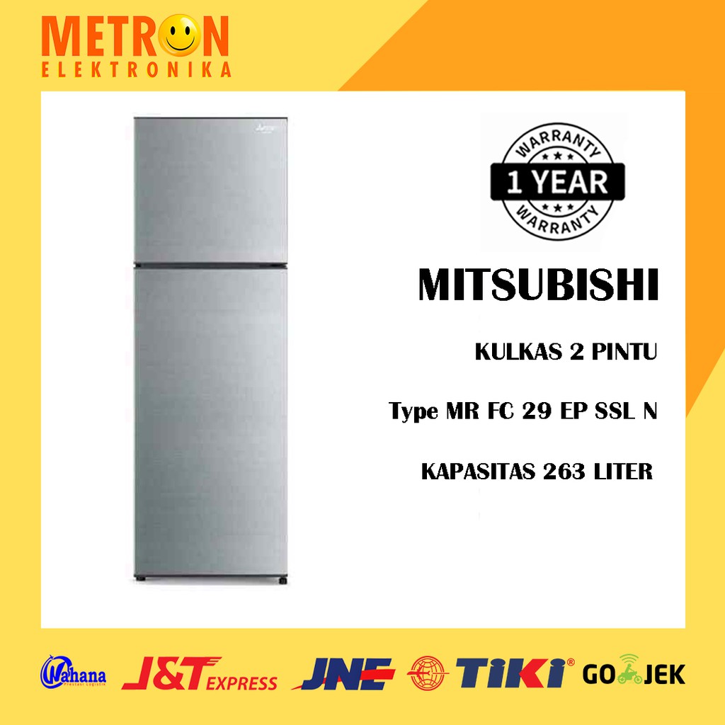 MITSUBISHI MR FC 29 EP SSL N / SILKY SILVER INVERTER KULKAS 2 PINTU 263 LITER / MRFC29EPSSLN