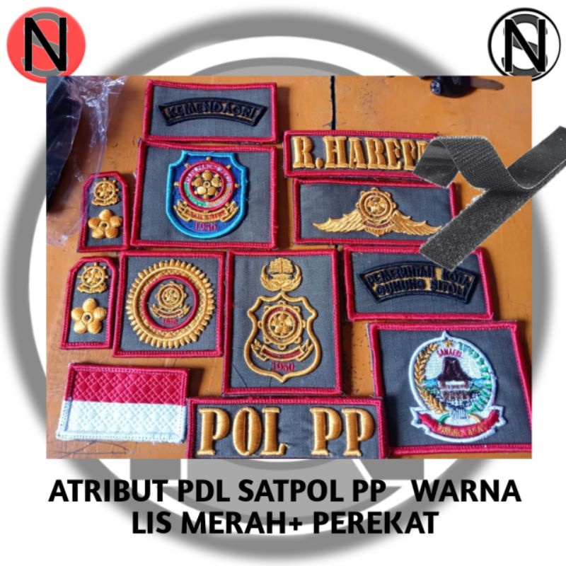 atribut pdl satpol pp warna lis merah  plus perekat