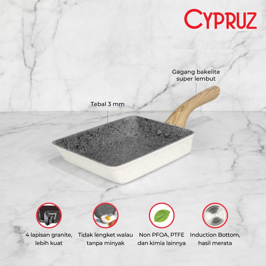 CYPRUZ  Omelette Egg Pan Tamagoyaki White Granite Wajan Kotak