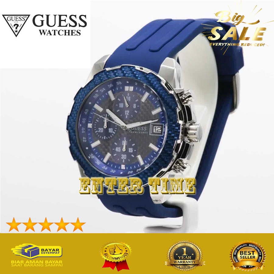 HOT PROMO  JAM PRIA RECOMENDED MERK GUESS W1047G2 RUBBER STRAP JAM TANGAN HADIAH TERBARU BAYAR DI TE