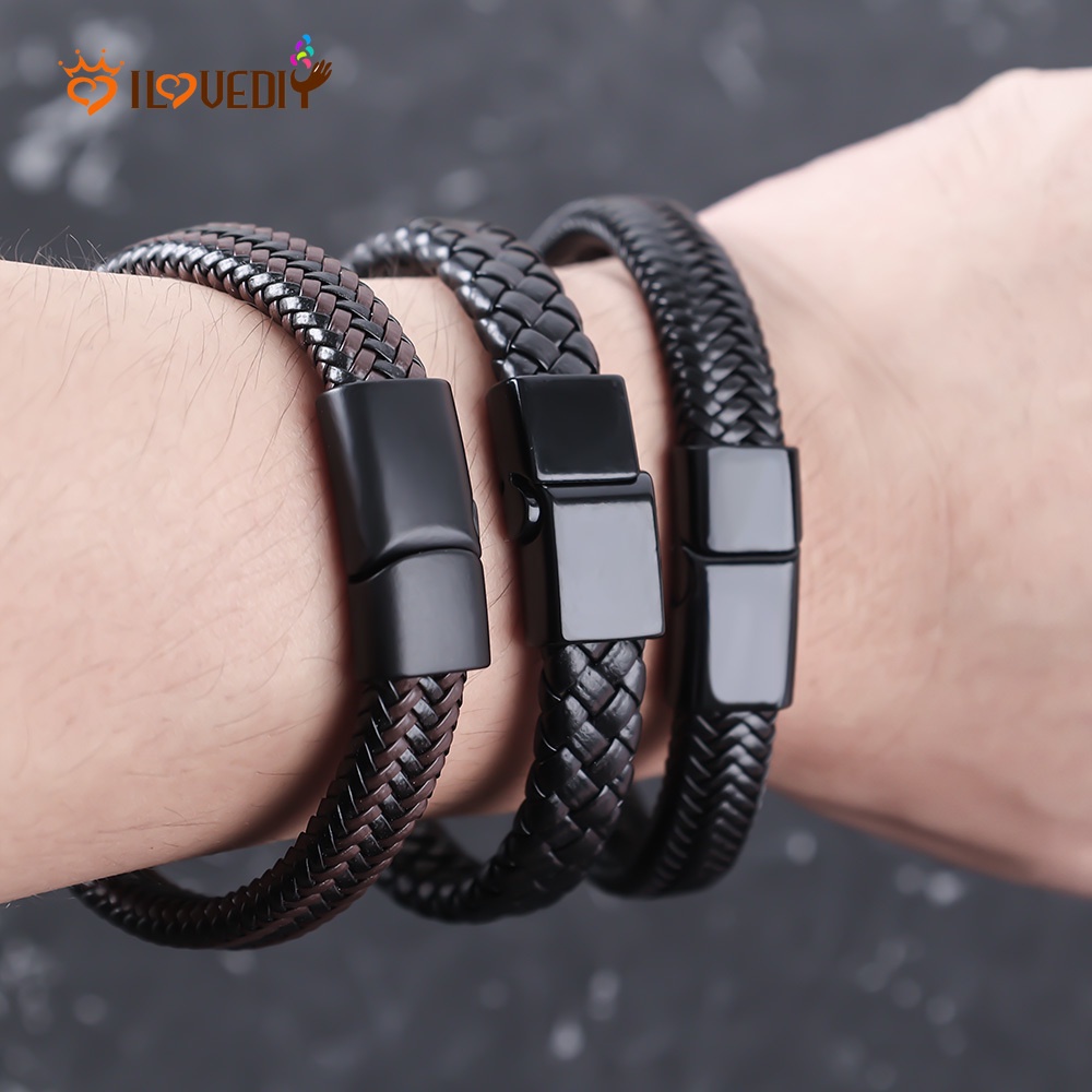 Gelang Tali Kulit Kepang Dengan Buckle Stainless Steel Untuk Pria Dan Wanita