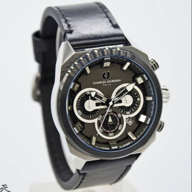 Jam Tangan Pria Charles Jourdan CJ 1082 Silver Leather Kulit Original Murah