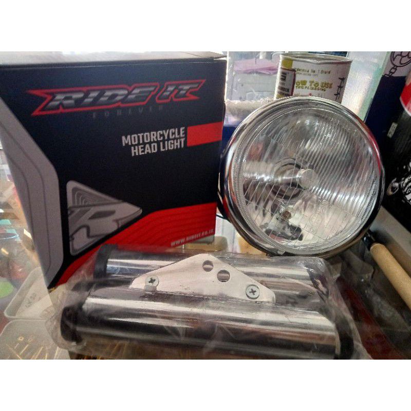 Reflektor H4 set pangkon pipa jute LED nyala putih