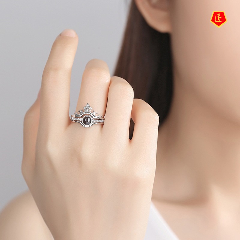 [Ready Stock]Couple Crown Projection Ring S925 Silver Fashion Creative