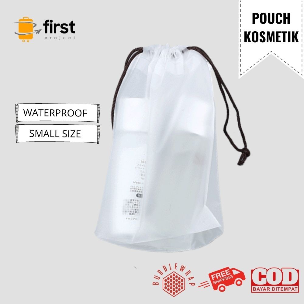 FIRST PROJECT -  Pouch Serut Transparan Make Up Masker Tas Travel Organizer Kosmetik Import [Kecil]