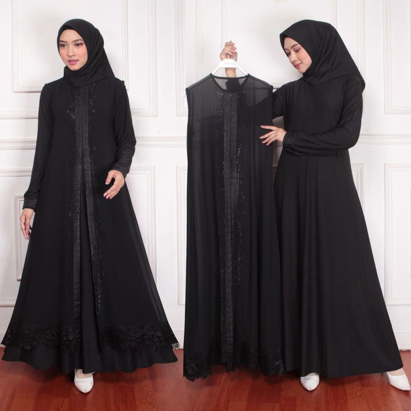 CANAMI GAMIS ABAYA TURKEY ROMPI OUTER BORDIR EVERLY FULL HITAM KELILING