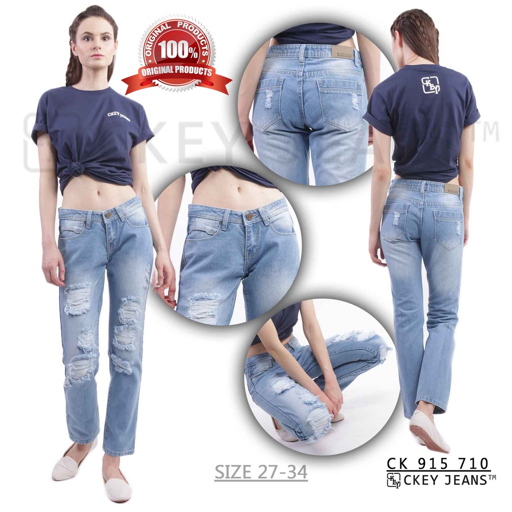 ORI Celana Panjang Boyfriend Ripped Jeans Wanita "Sobek 