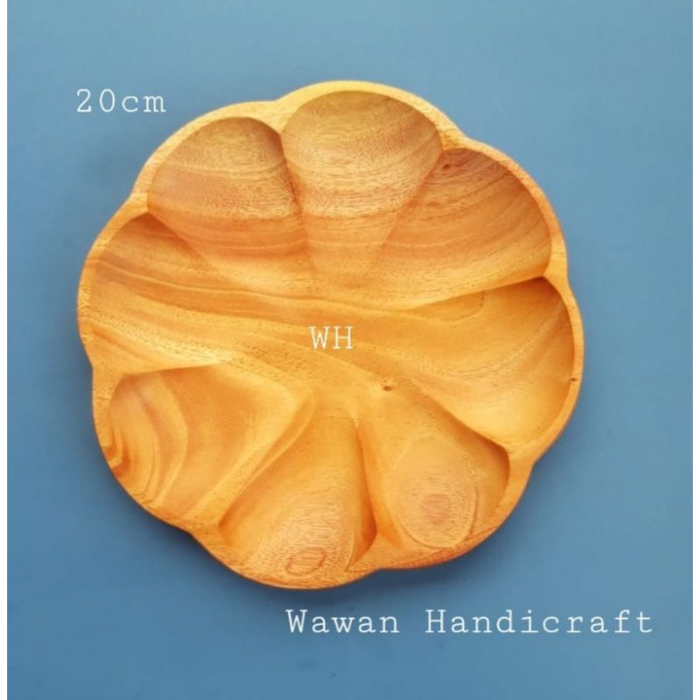 piring kayu/piring makan/piring motif bunga/kayu mahoni 20cm
