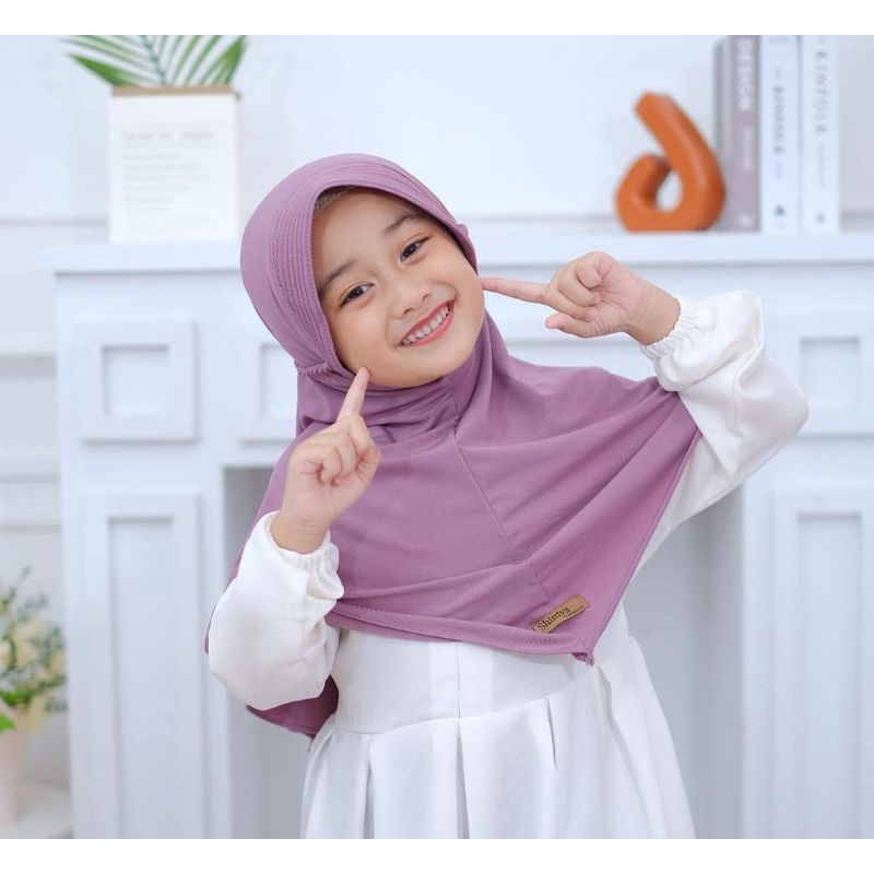 jilbab anak ramadhina / kerudung polos tali kepang jersey premium 4-7thn