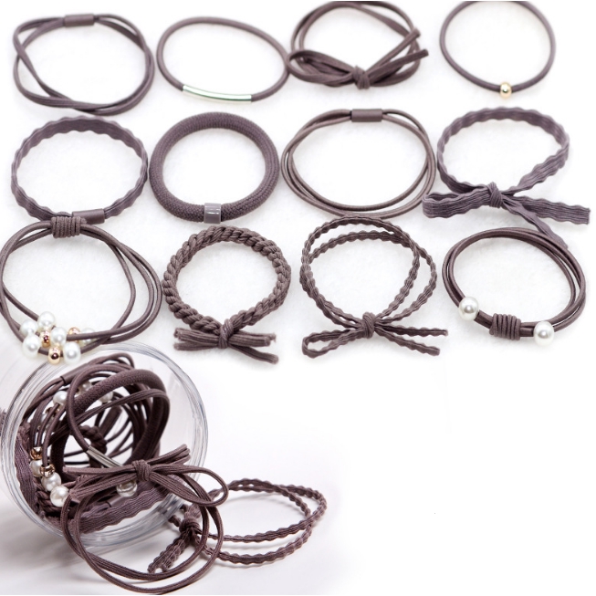 OSM - F519 Ikat Rambut 12 in 1 Fashion Wanita / Accesories Rambut Import / Ikat Rambut Murah Batam-Coklat