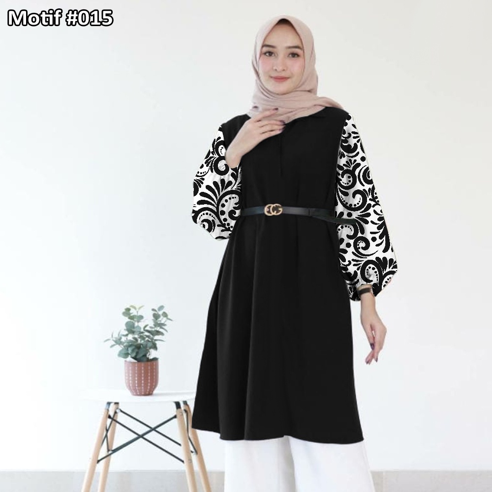 Tunik Jumbo - Gamis Wanita Kekinian - Baju Atasan Wanita - Bungaz Motif Gabungan - Lexoir-Bungaz 015 Hitam