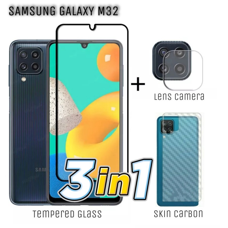 Tempered Glass SAMSUNG M32 Anti Gores Warna Dan Tempered Camera FREE Skin Carbon Protector