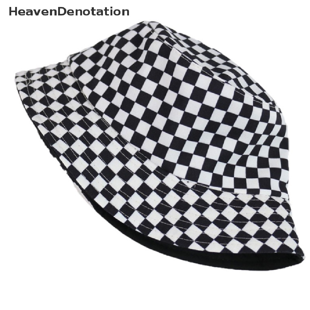 [HeavenDenotation] New Black White Plaid Check Bucket Hats Fishing Caps Women Mens