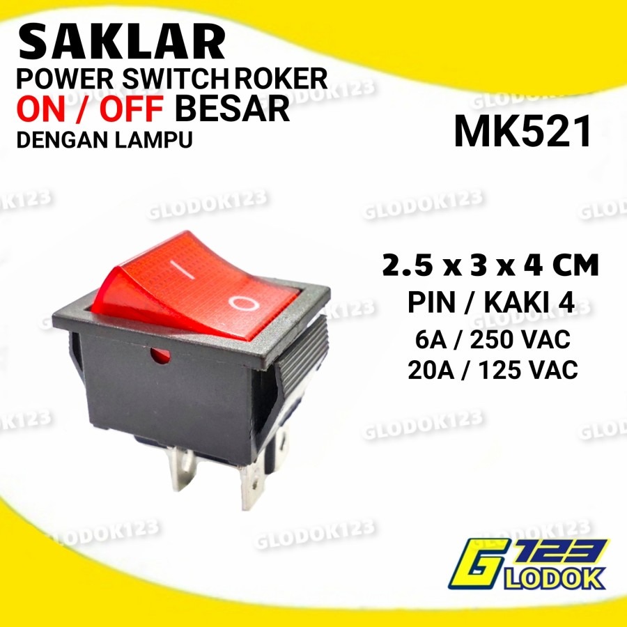 Saklar Power Switch ON OFF Roker Besar 4 Pin Kaki Dengan Lampu