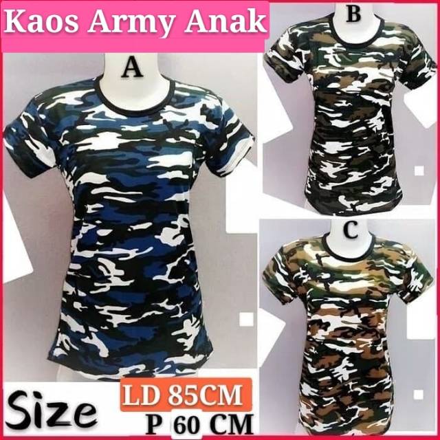 KAOS ANAK ARMY LORENG TENTARA HIJAU ARMI OBLONG LENGAN PENDEK