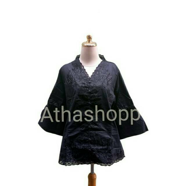 Kebaya Kartini Bordir Bali / Kebaya Modern Encim Lengan Balon Terompet Jumbo Big Size Black Hitam