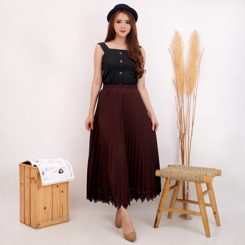 ROK LASER - PLISKET MAYUNG HYGET PON ZIGZAG POLOS MURAH GROSIR SUPPLIER ABG KARET MELAR REMPEL-COKLAT TUA