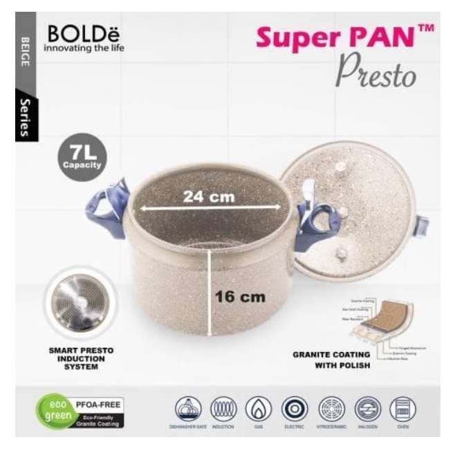 Bolde Super Pan Presto Kapasitas 7L Dengan Bahan Alumunium Berkualitas Tinggi Masakan Cepat Matang