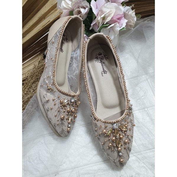 sepatu wanita wedding sasmita cream gold 5cm lncip