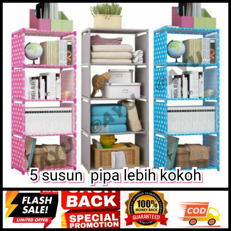 Rak buku bahan besi kokoh Portable