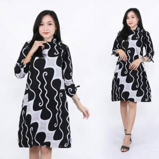  Baju  batik wanita tunik  puff jerapah ukuran  s m l xl xl 