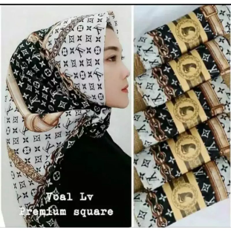 hijab segi empat voal motif hitam putih combi warna/Hijab terbaru