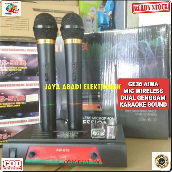 G36 Aiwa naiwa mic wireless system wireles sistem karaoke vokal vocal microphone mic mikrophone profesional pro sound audio panggung dj studio G36  1receiver +2 mic BISA DIGUNAKAN SEGALA JENIS AUDIO SOUN  Sepasang 2 unit mic handle pegang jarak 20 - 30 me