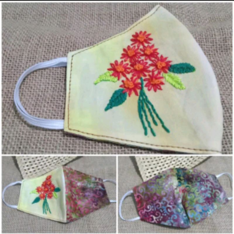 Masker sulam buket bunga masker fashion