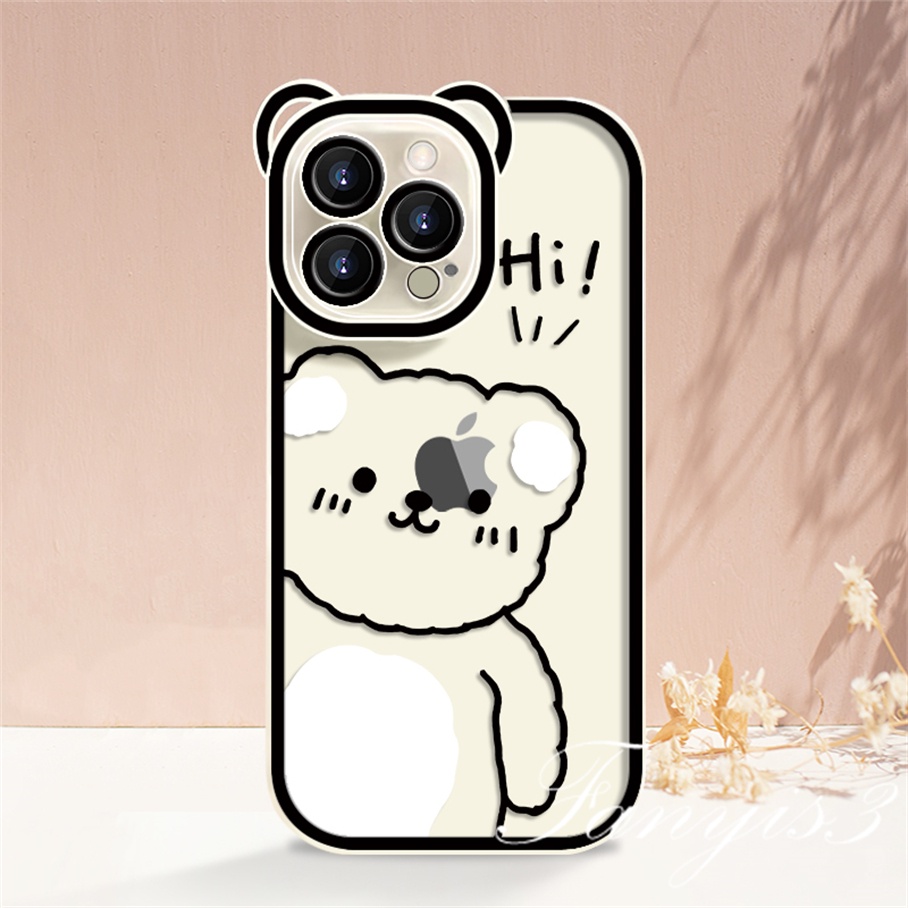 Compatible For iPhone 14 13 12 11 Pro Max X XR Xs Max 8 7 6 6s Plus SE 2020 Soft Case Pelindung Desain Telinga Beruang Rakun Untuk