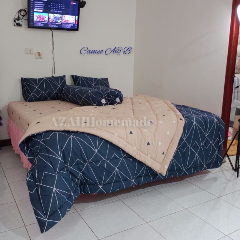 Sprei Dan Bedcover Homemade Katun Star Motif Cameo AB