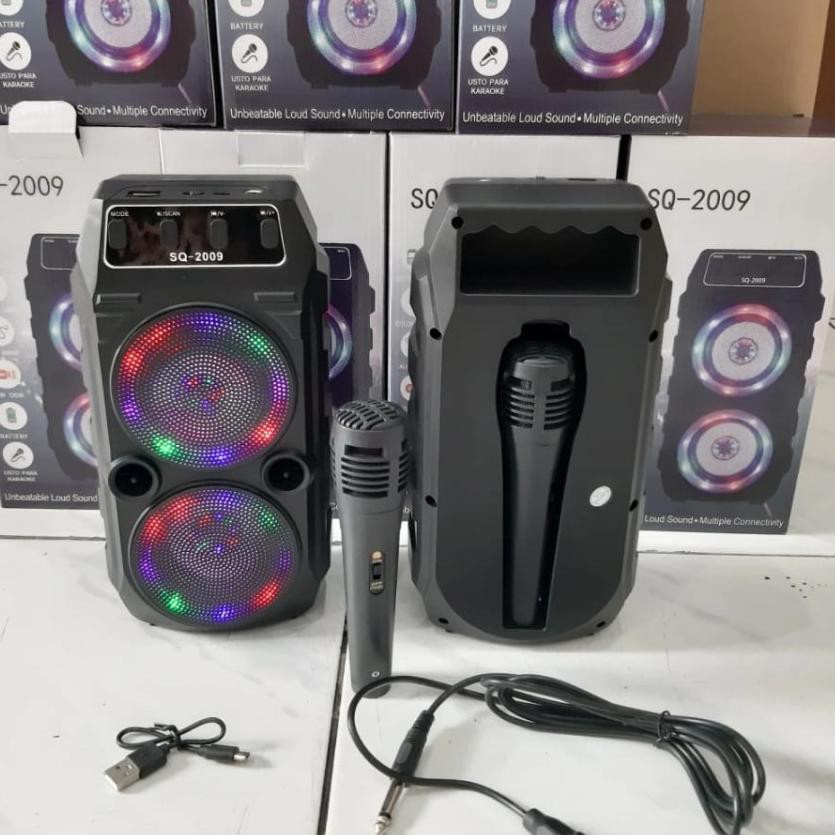 SPEAKER BLUETOOTH SUPER BASS SQ-2009 + MIC / KARAOKE MIC SPEAKER DI LENGKAPI LAMPU WARNA WARNI