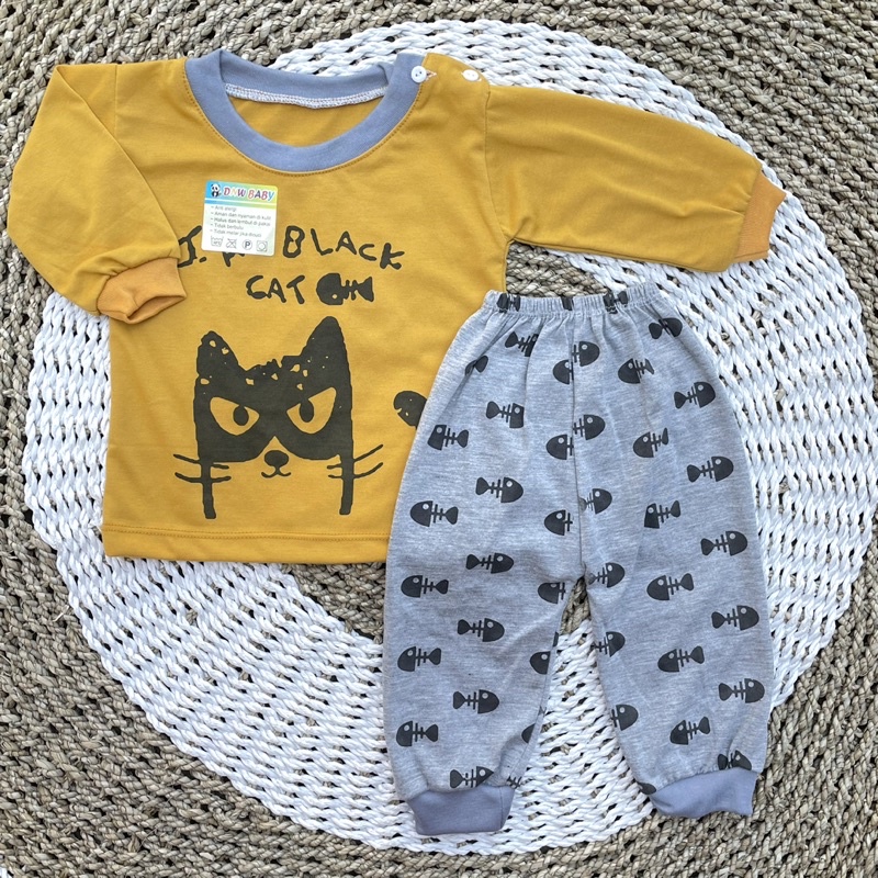 Setelan Baju Bayi Oblong Panjang Baju Piyama Bayi Baju Tidur Bayi Baju Bayi Celana Bayi 3-12bln DNW BABY