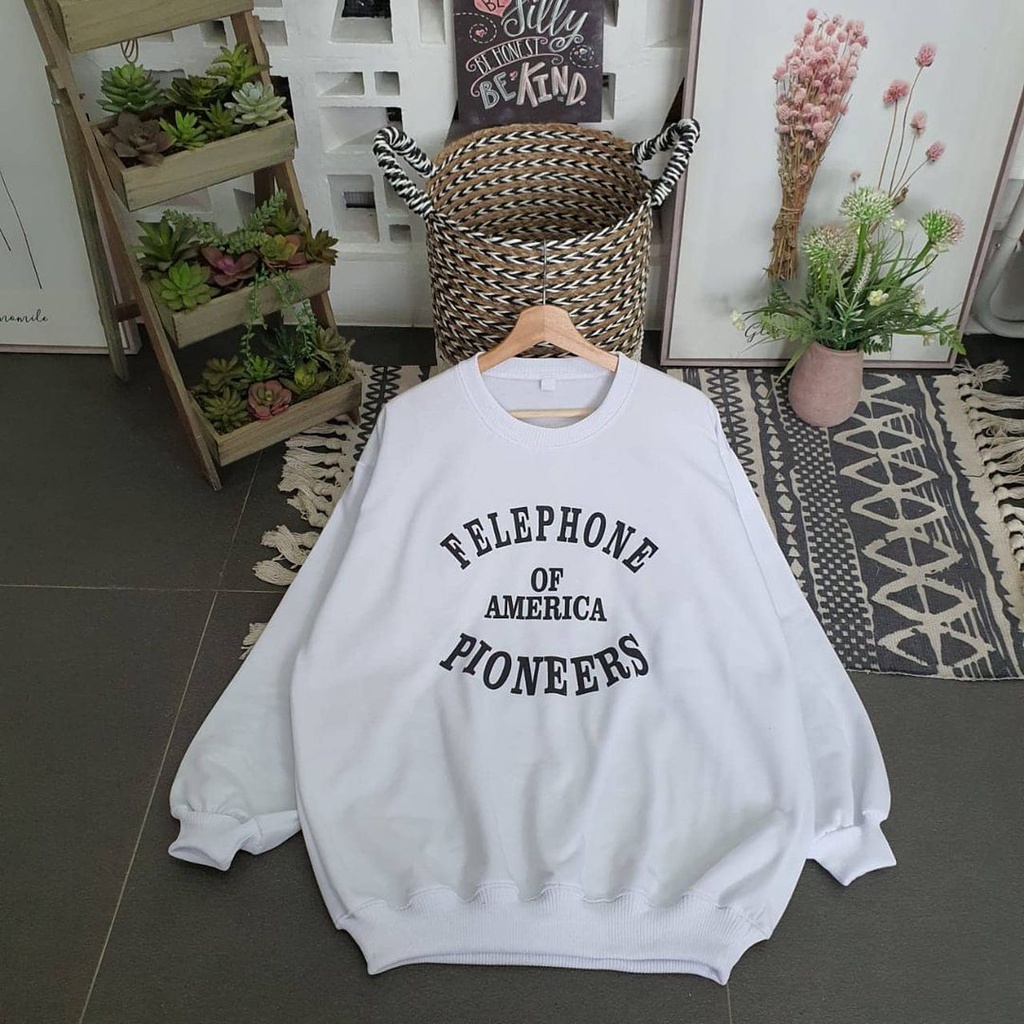 Sweatshirt Felephone Monokrom Hitam Putih Oversize Fit To XXL