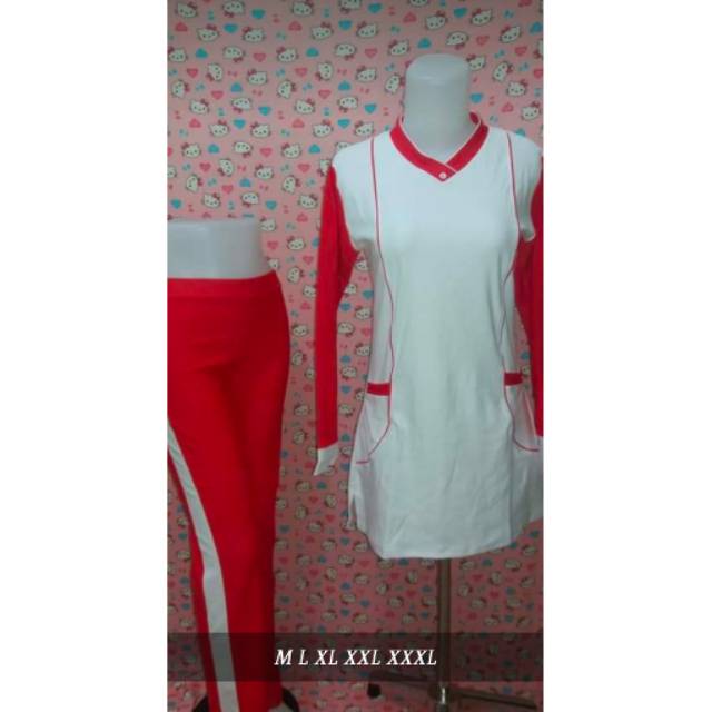 Baju senam muslim merah putih syari