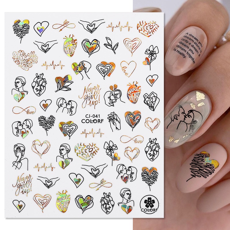 Stiker Kuku 3D Tema Valentine Untuk Dekorasi Nail Art