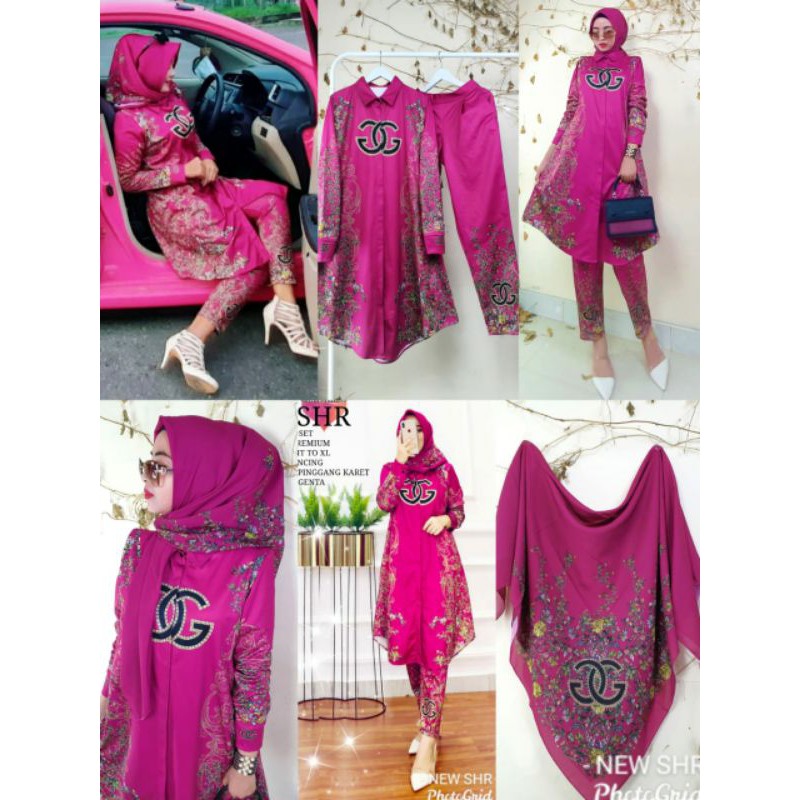 NEW SHR ORI 100% ONE SET SETELAN CELANA SCUBA MAGENTA PREMIUM SYAHIRA