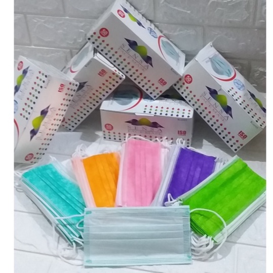 masker polos warna mix earloop isi 50pcs 3ply