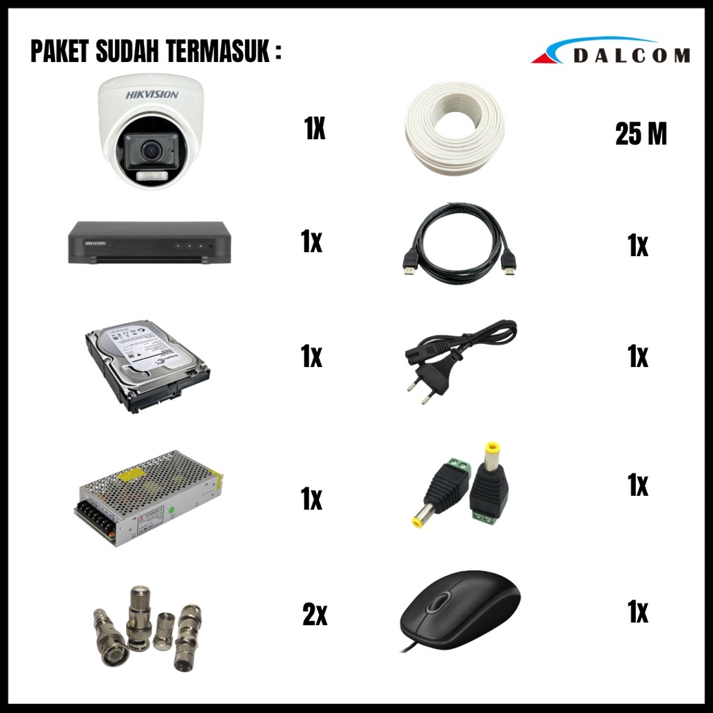 PAKET CCTV HIKVISION COLORVU 3K 5MP 4 CHANNEL 1 CAMERA KAMERA CCTV COLORFUL