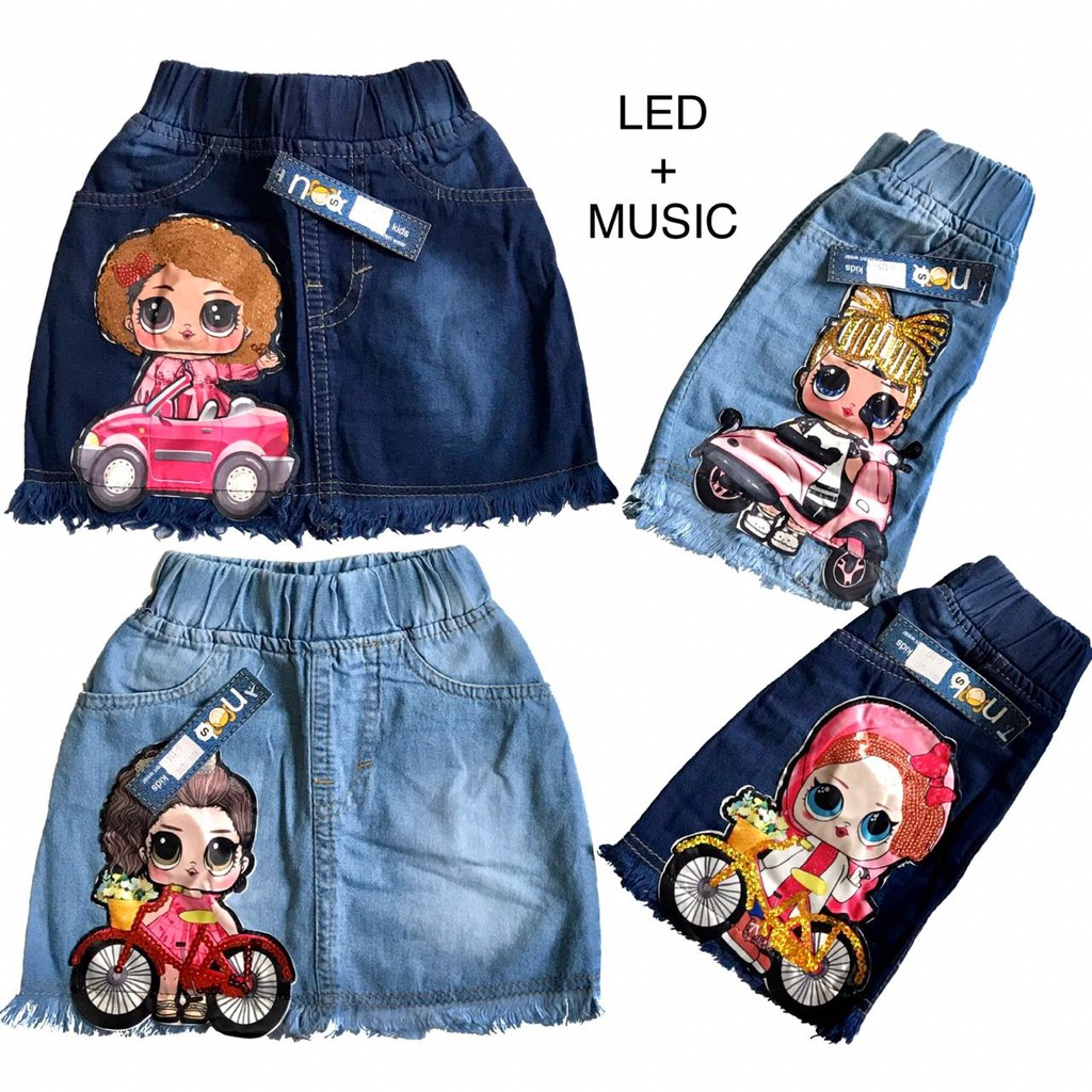 NomenaKids ROK  ANAK  CEWEK ROK  JEANS ANAK  ROK  SPAN ANAK  ROK MINI ANAK  LOL LED MUSIC 