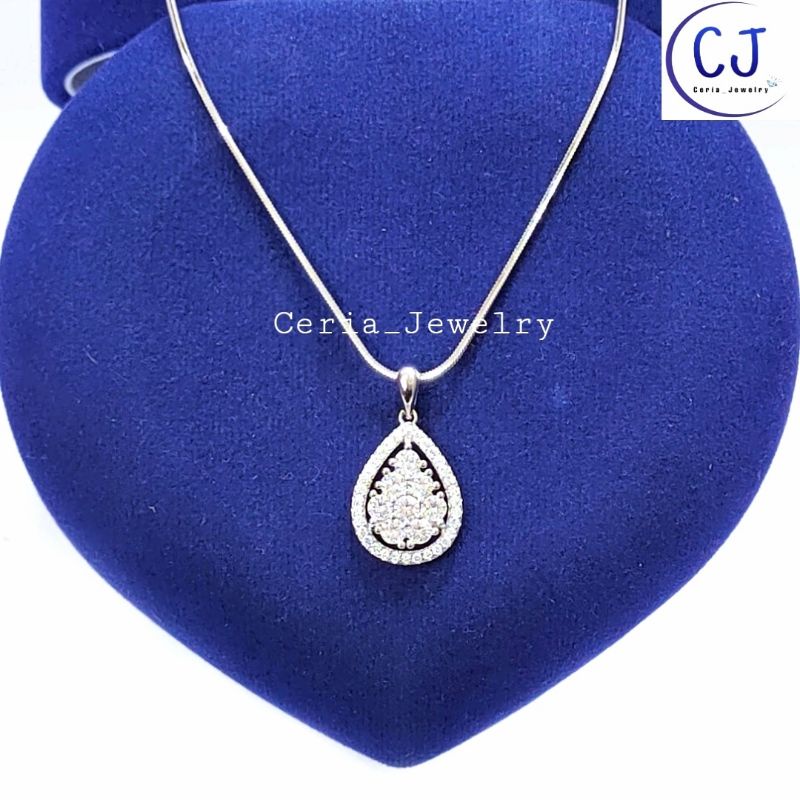 Kalung Perak Asli Silver 925 Lapis Emas Putih dengan Liontin Oval - Perhiasan Wanita