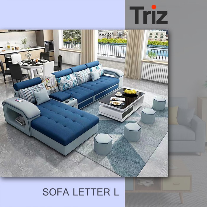 Triz Furniture Sofa Minimalis L Sudut Sofa Tamu Modern - Biru