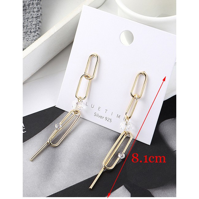 LRC Anting Tusuk Fashion Gold Plated Gold-plated Euro Chain Tassel S925 Silver Needle Earrings D6278