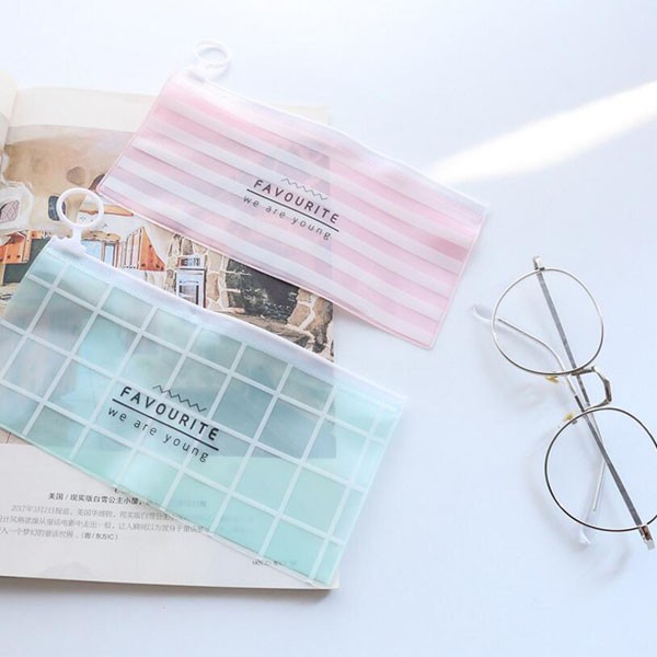 Zipper Bag Strip Tempat Pensil Transparan Warna Pastel Zipper Serbaguna Alat Tulis Kosmetik / TV-82