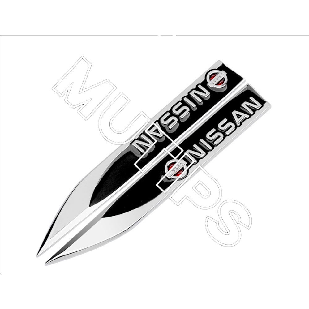 Nissan 2 Pcs Sticker Dekorasi Fender Samping Mobil RS March Juke Skyline Terrano Gtr Livina Serena Xtrail t31 t30 Bahan Metal 3D