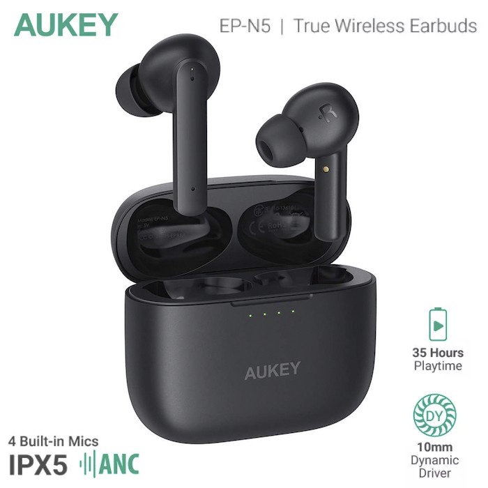 True ANC TWS Aukey EP-N5 Bluetooth Headset Built-in 4 Mic Clear Call