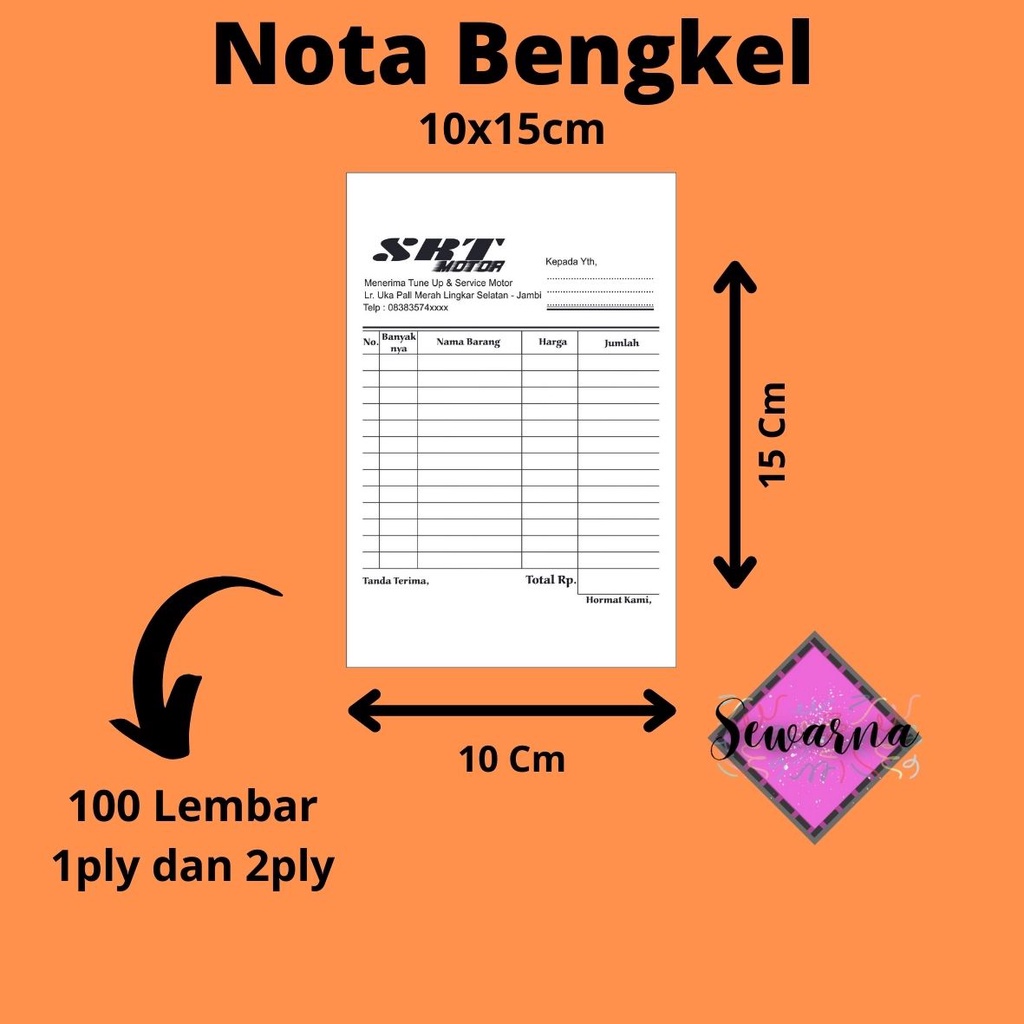 Jual Cetak Nota Bengkel 10x15 100 Lembar Satuan Bisa Tambah Logo