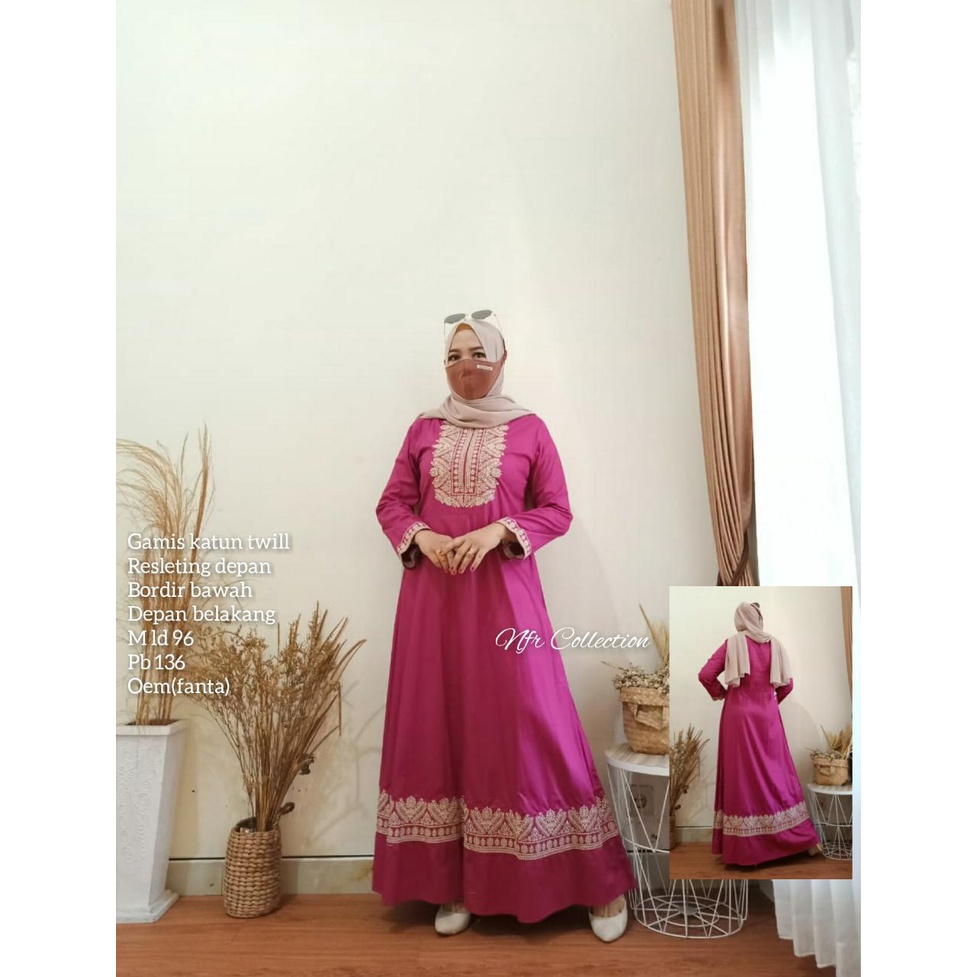 Gamis katun tuil bordir ori busui m ld 96 pink fanta