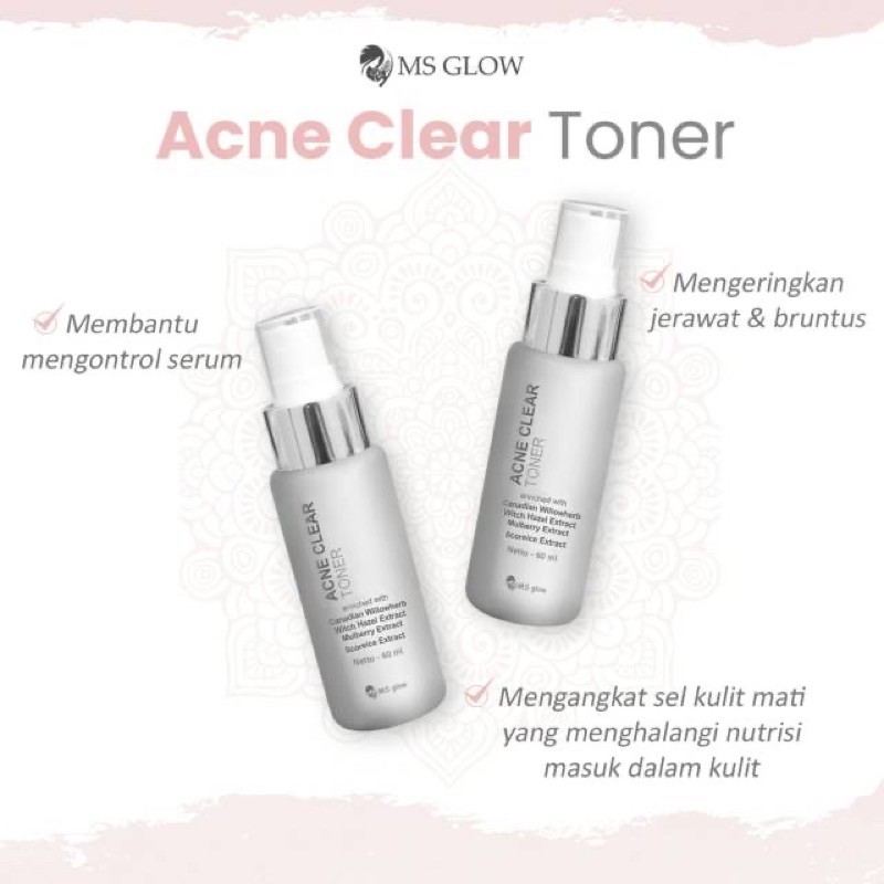 MS GLOW Glowing Toner Indonesia / Acne Clear Facial Wash Serum Night Cream Clay Mask Eye Gel Mask