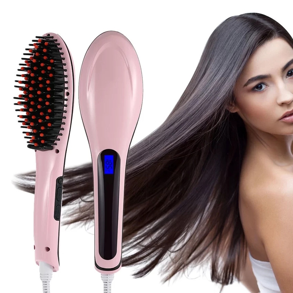 Sisir Pelurus Rambut Electrik Ion Setrika Rambut rebounding Hair Straightener Hair Brush One-Step Electric Hair Straightener Brush Ceramic Fast Heating Electric Brush Heat Smooth Iron Comb Styler Curling