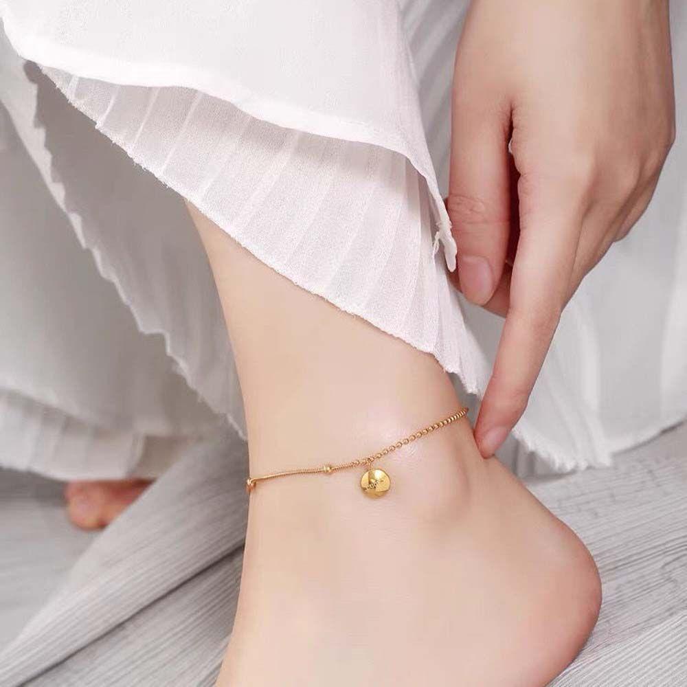 Needway Gelang Kaki Titanium Steel Tren Manik Hati Satu Lapis Korea Untuk Wanita Rantai Barefoot